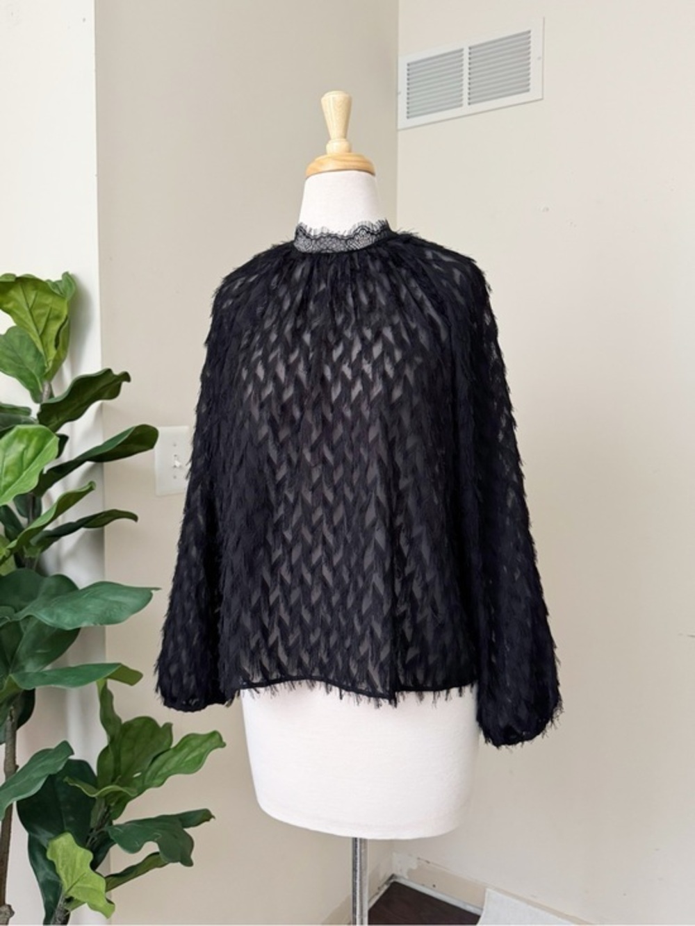 Zara Black Sheer Textured Blouse
